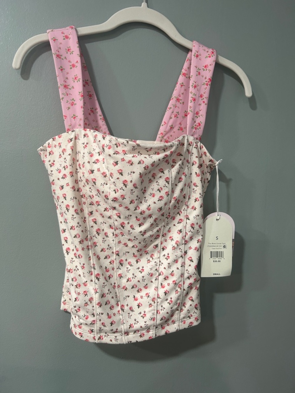 Floral Corset Tank Top in Pink and White